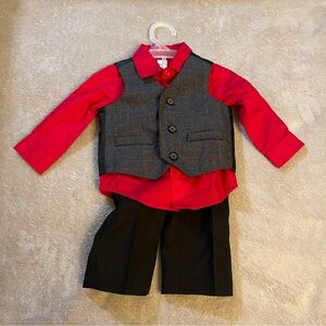George Kids Set - Red Shirt, Gray Vest, Black Pants